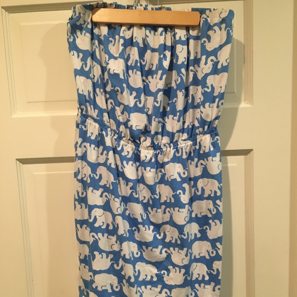 Blue/White Lily Pulitzer Elephant Strapless Dress